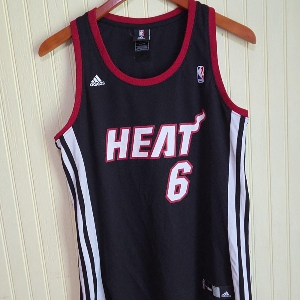 Miami Heat Jersey Womens Large Black NBA Basketball LeBron James 6 Adidas